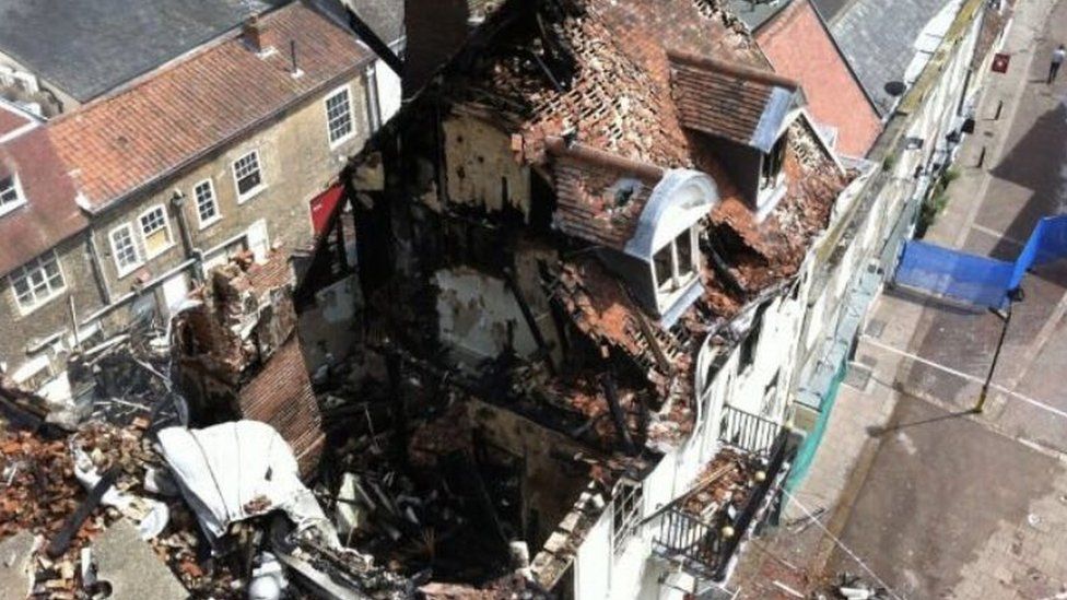 The aftermath of the fire that hit Cupola House in Bury St Edmunds