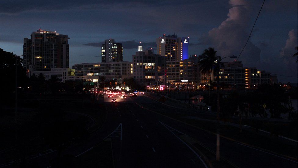A general view of a blackout during a power outage in San Juan, Puerto Rico, on 21 September