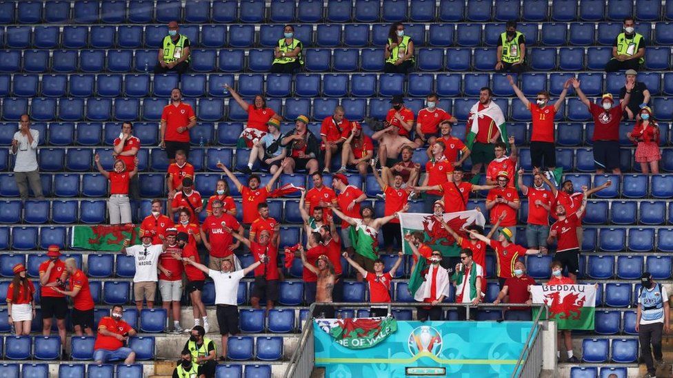 Wales fans in the Stadio Olympico in Rome