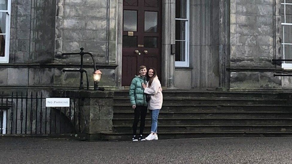 Andrew and Lianna outside of Airth Castle Hotel