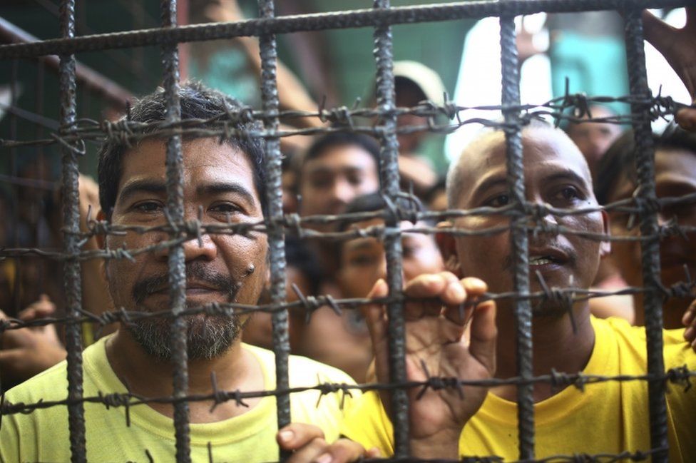 Filipino inmates pictured in their cell at the North Cotabato District Jail in Kidapawan city, Philippines, on 4 January 2017 after a massive jailbreak.
