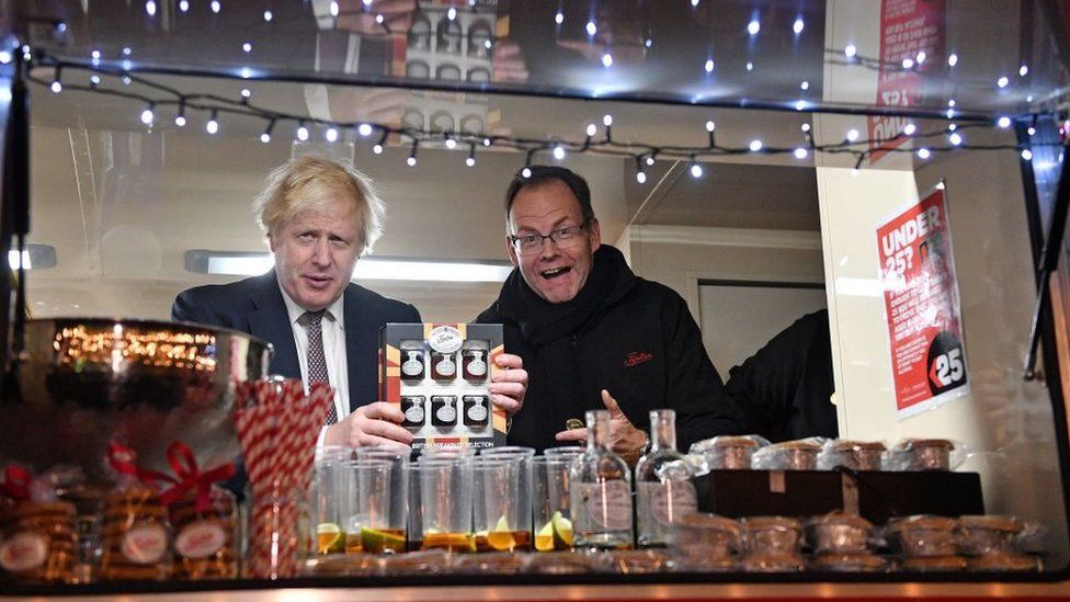 Boris Johnson at a Christmas market outside Downing Street