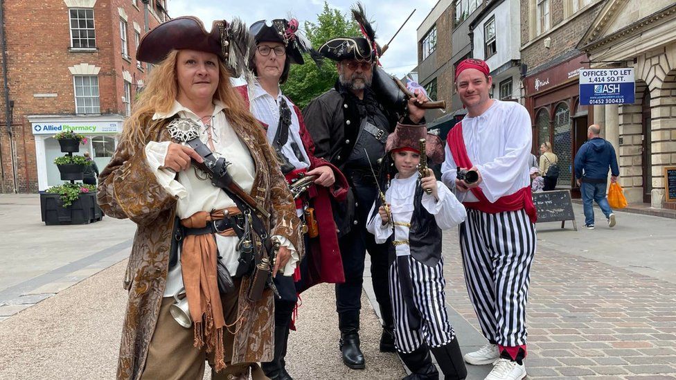 A group of pirates in Gloucester city centre