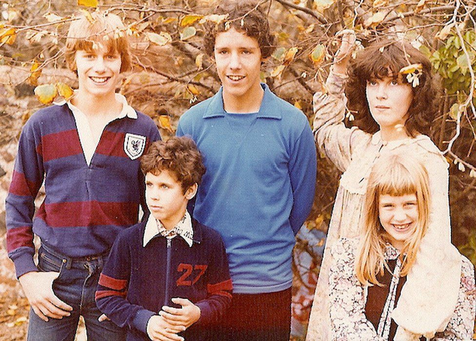 Rebecca Stott (back right) with her siblings in 1979