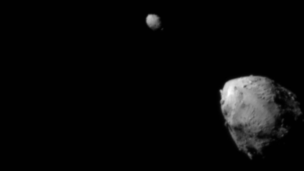 Dimorphos: Nasa flies spacecraft into asteroid in direct hit - BBC News
