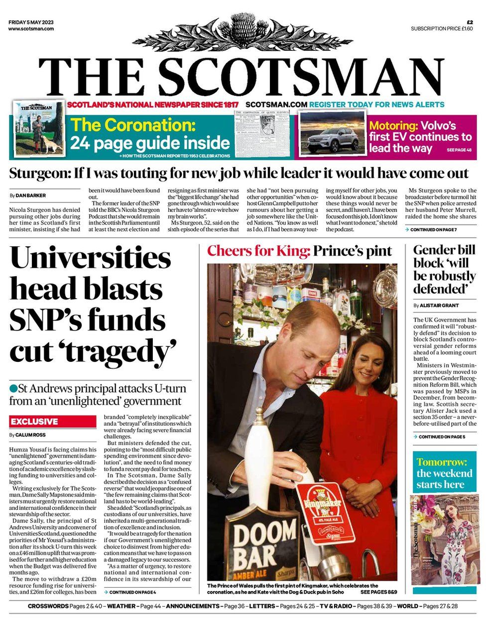 Scotland's papers Universities blast fund cuts and Coronation cheers