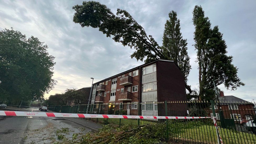 A tree fell on top of a block of flats in Eccles
