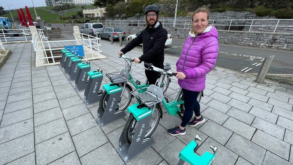Beryl e-bikes at parking bays on Plymouth Hoe