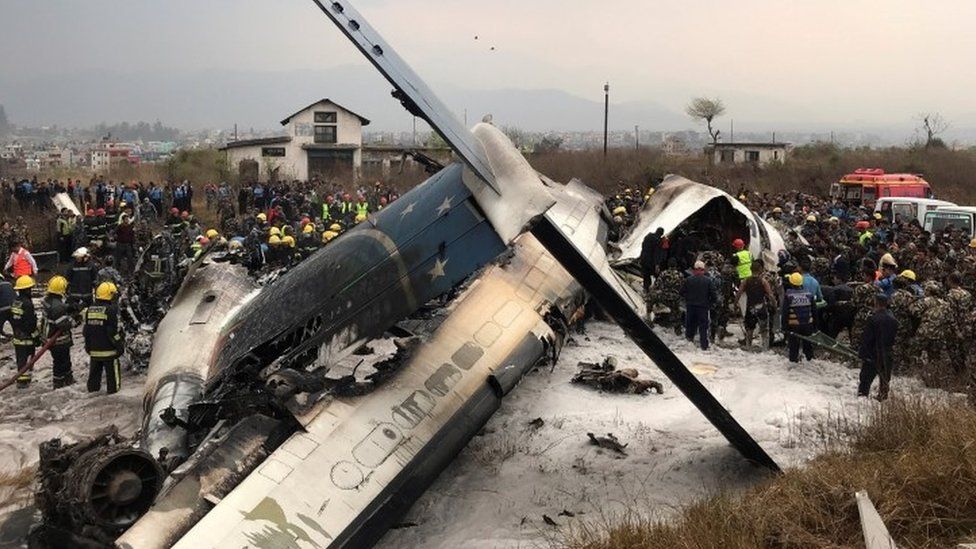 Wreckage of the plane crash in Nepal