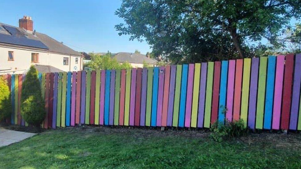 Brightly-coloured fence