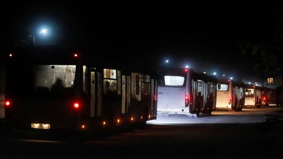 Image shows buses leaving Azovstal