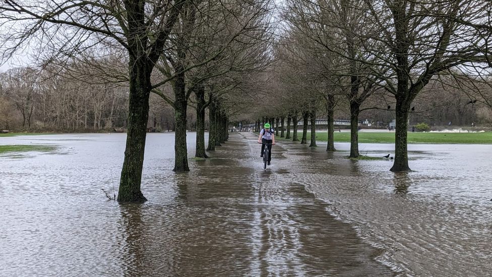 Flooding in Pontcanna fields in Cardiff