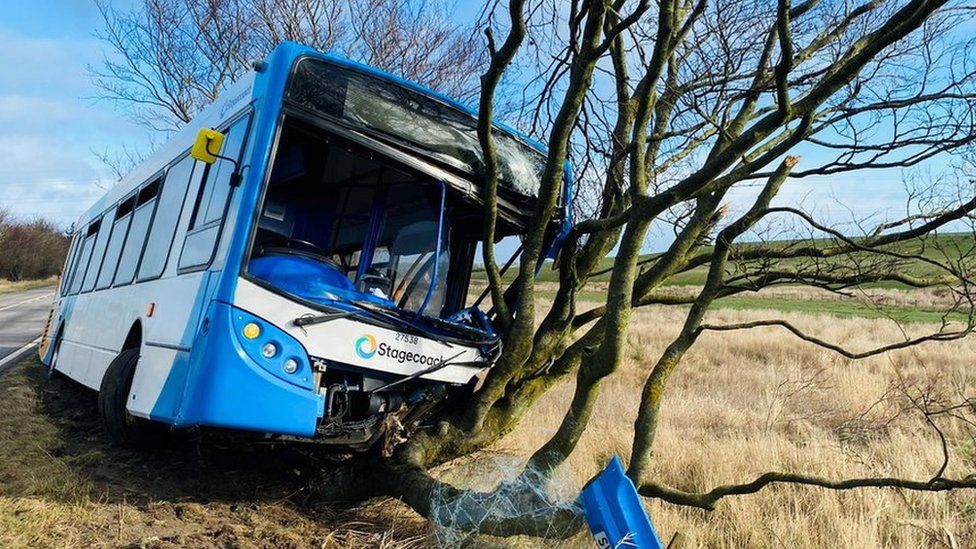 A bus was seen crashed off the road south of Fraserburgh
