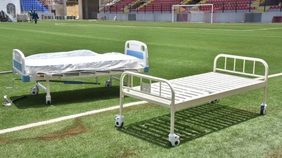 Beds in the Onikan stadium