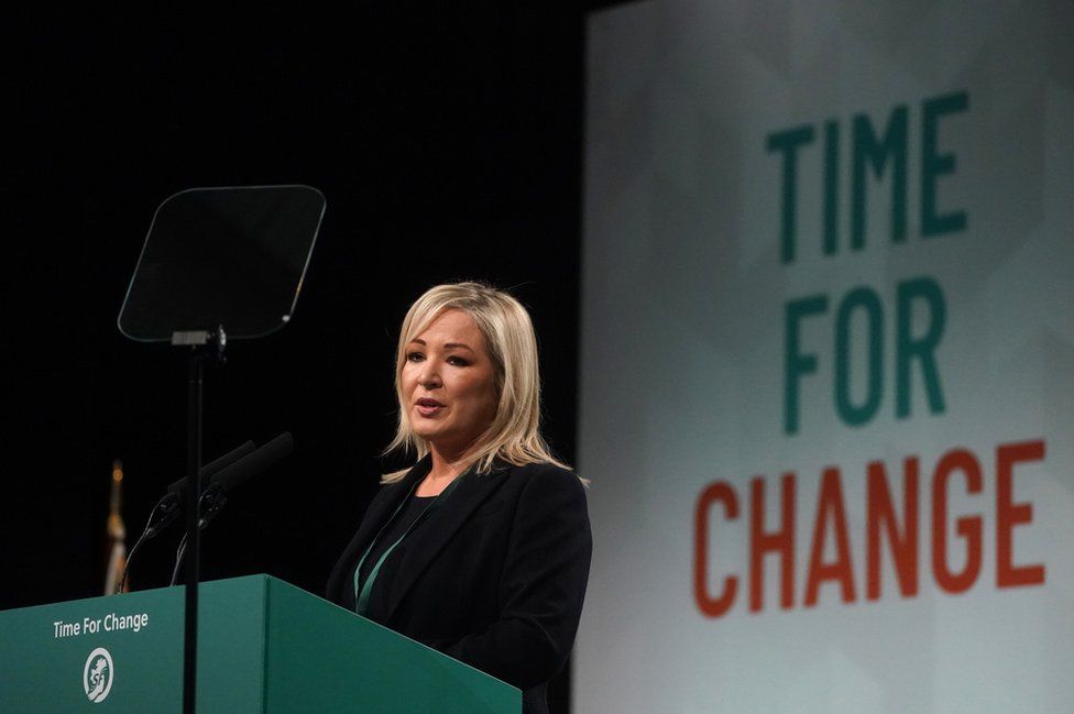 Michelle O'Neill speaking at the Sinn Féin conference in Athlone