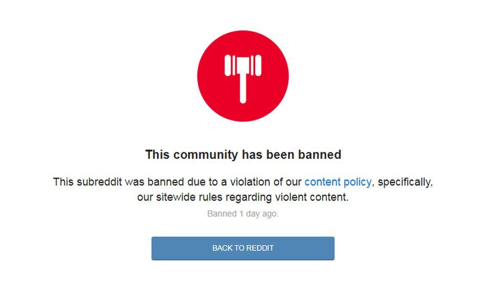 Incels subreddit ban screen: "This community has been banned. This subreddit was banned due to a violation of our content policy, specifically our sitewide rules regarding violent content".