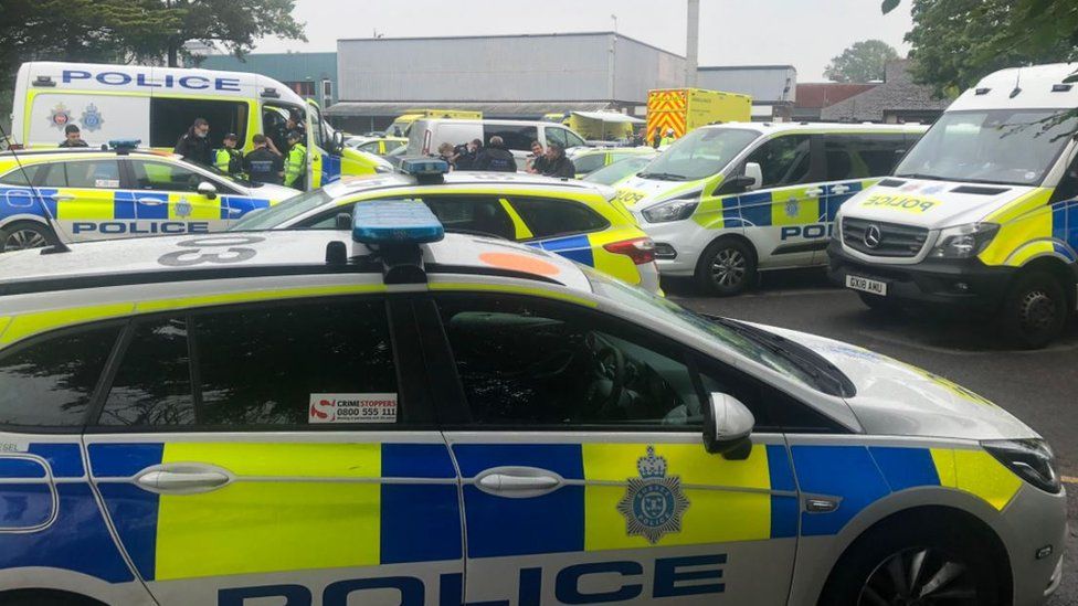 Police cars parked in a Steyning school car park