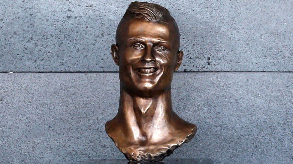 A bust of football player Cristiano Ronaldo unveiled at Cristiano Ronaldo Airport in Funchal
