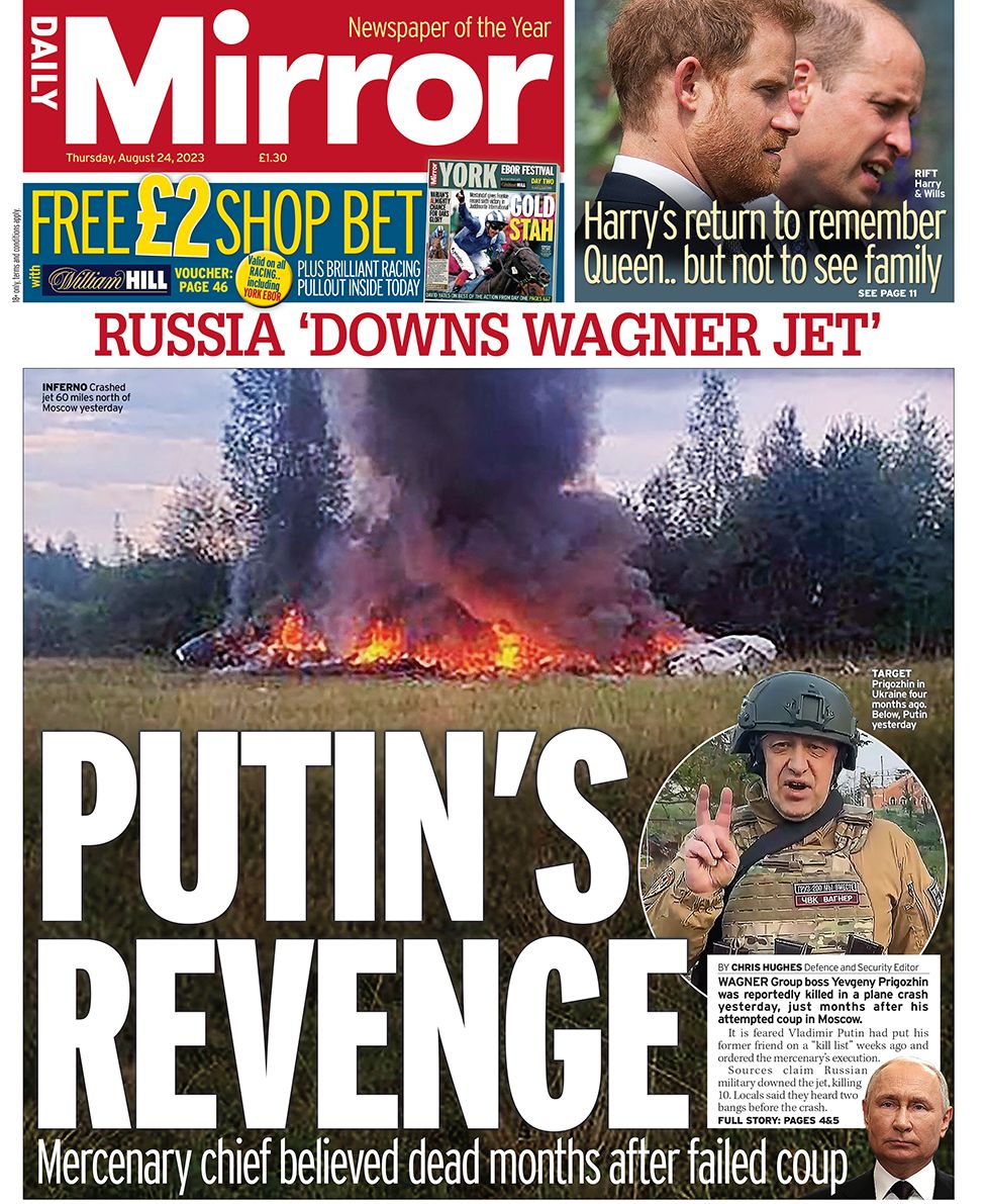 Newspaper Headlines Putins Revenge And Prigozhins Death No