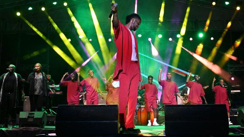 Ivorian singer KS Bloom performs at the 15th Festival of Urban Music of Anoumabo in Abidjan - Sunday 30 April 2023
