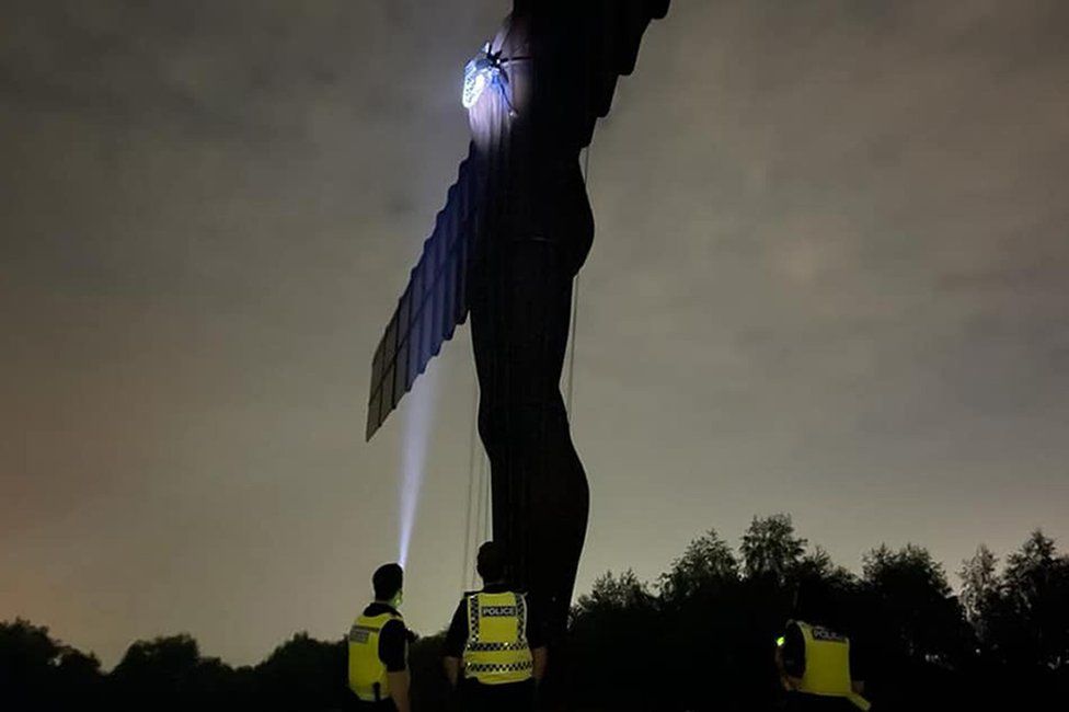 Police look at the Angel of the North