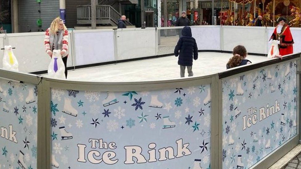 Public using the ice skating rink