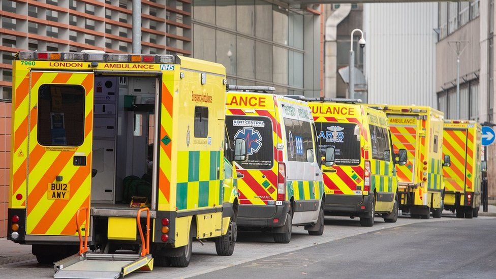 A queue of ambulances