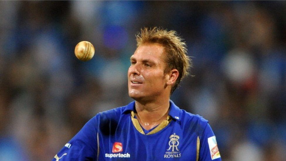 Rajasthan Royals captain Shane Warne tosses the ball during the IPL Twenty20 match between Rajasthan Royals and Mumbai Indians at The Wankhede Stadium in Mumbai on May 20, 2011.
