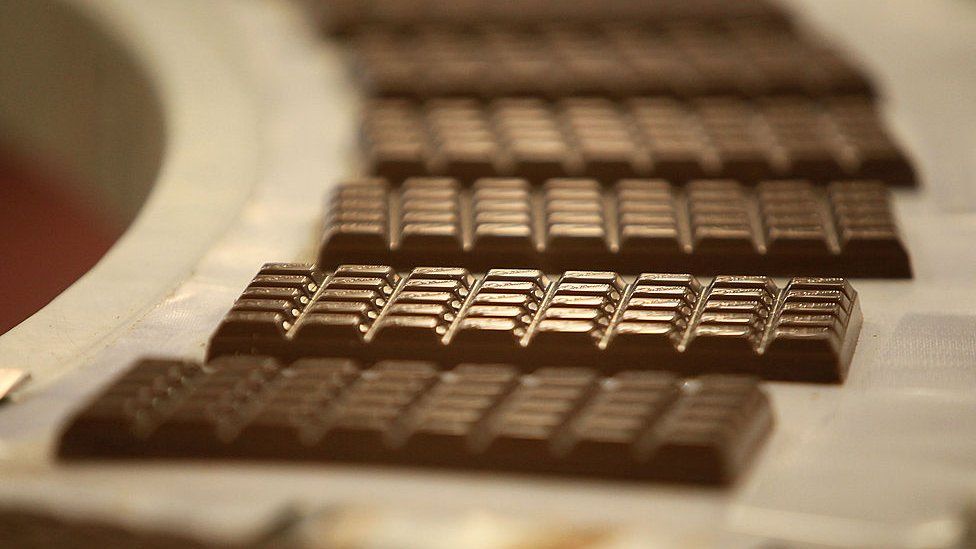 Chocolate on production line