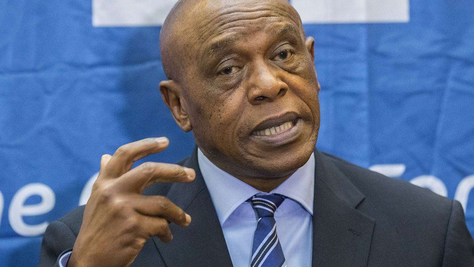 Chairman of the Fifa monitoring committee for Israel and Palestine, Tokyo Sexwale, speaks to reporters in Tel Aviv on 2 October 2015