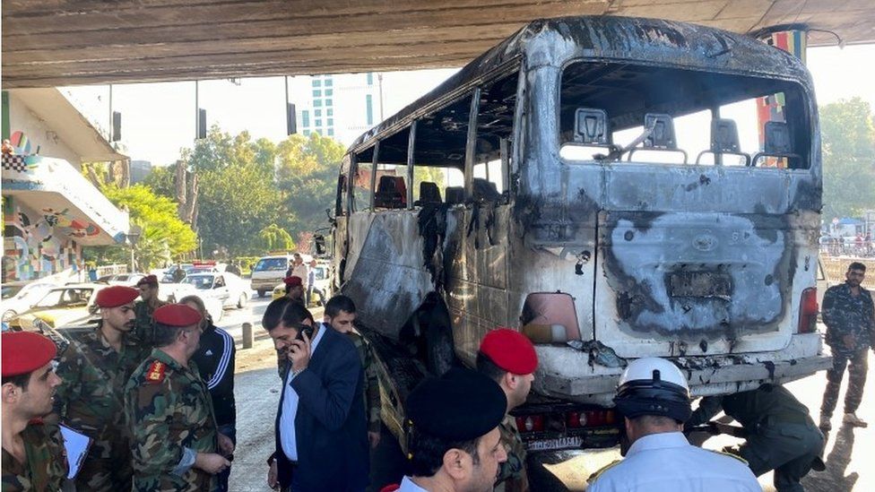 Сцена нападения автобуса в Дамаске (20.10.21)
