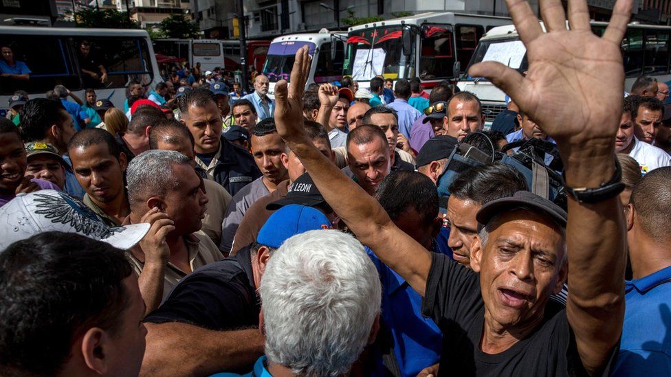 Bus drivers protest in Caracas, Venezuela, on 21 September