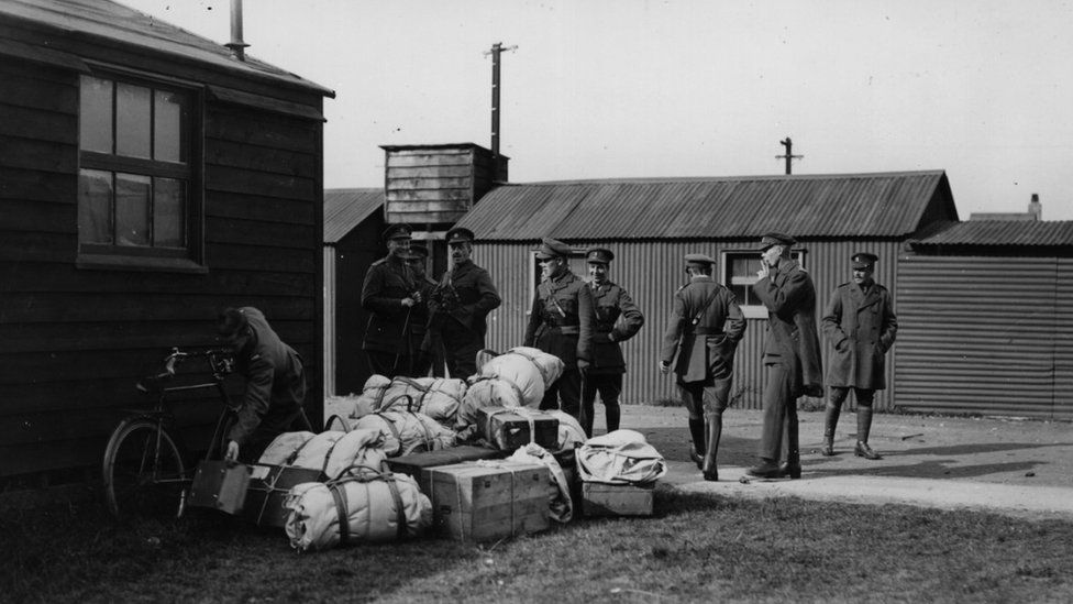 October 1919: Russian officers and their luggage at Newmarket.