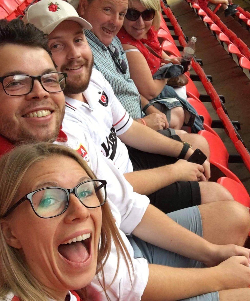 Charlton fan Scott Mitchell (second from left) with girlfriend Sara and family