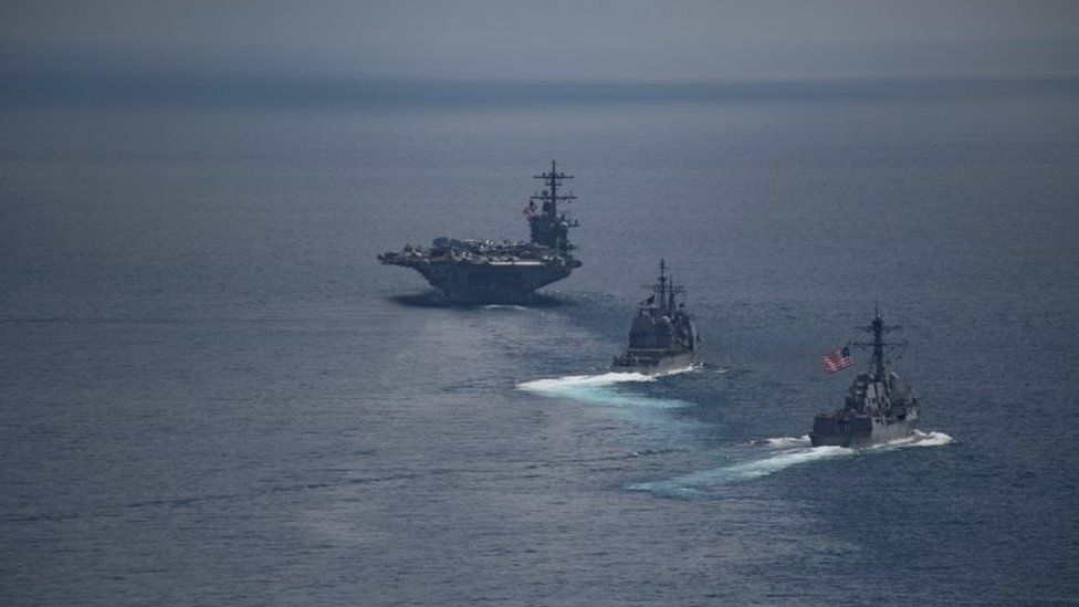 The USS Carl Vinson (left) and other warships in the Indian Ocean. Photo: 14 April 2017