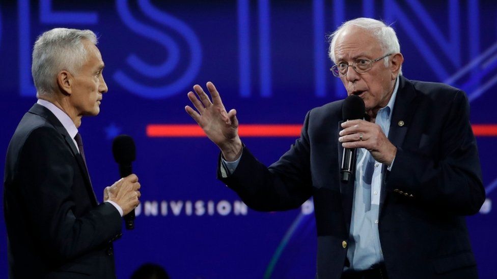 Democratic presidential hopeful, Vermont Senator, Bernie Sanders speaks at the California Democratic Party 2019