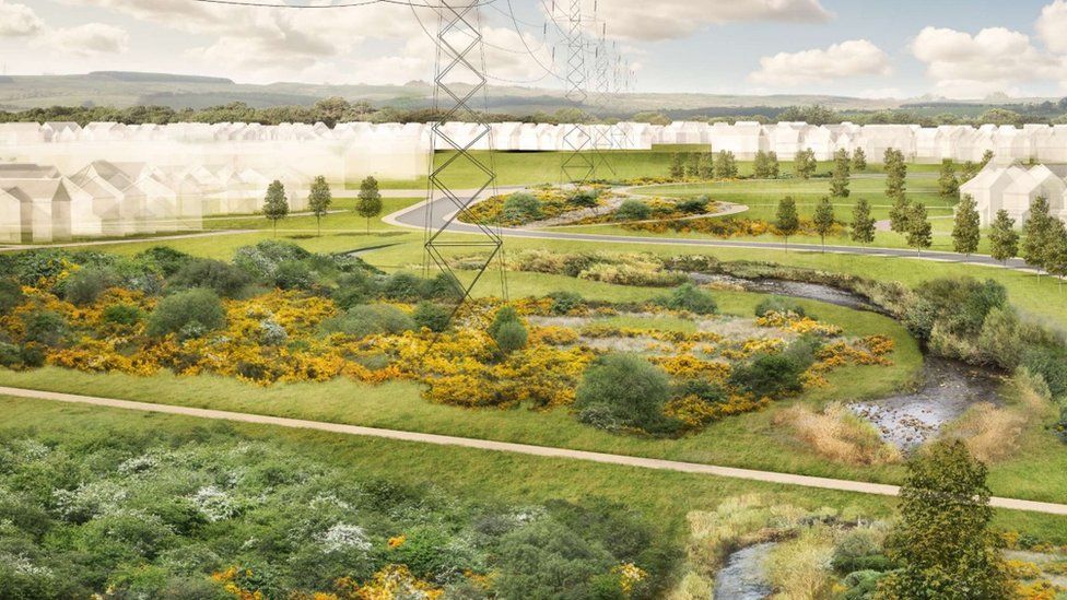 Artist's impression Killingworth Moor with the homes on it