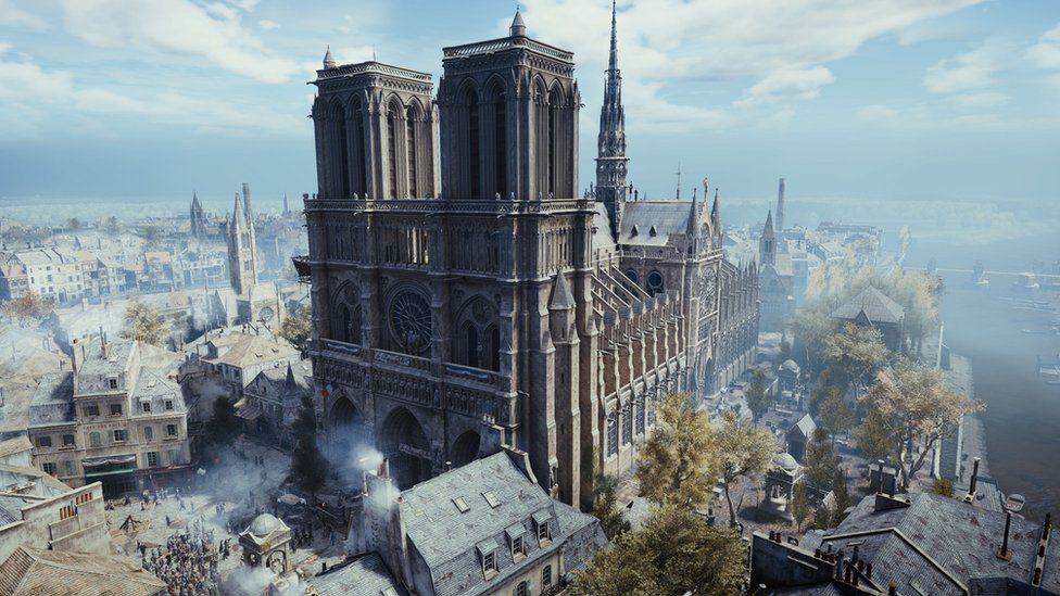 Notre-Dame cathedral as it appears in the Assassin's creed game