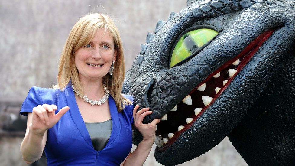 Cressida Cowell with 'Toothless' from the How To Train Your Dragon films