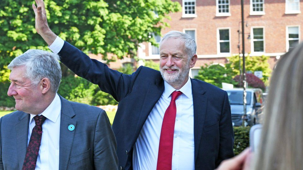 Jeremy Corbyn arrives at Queen's University