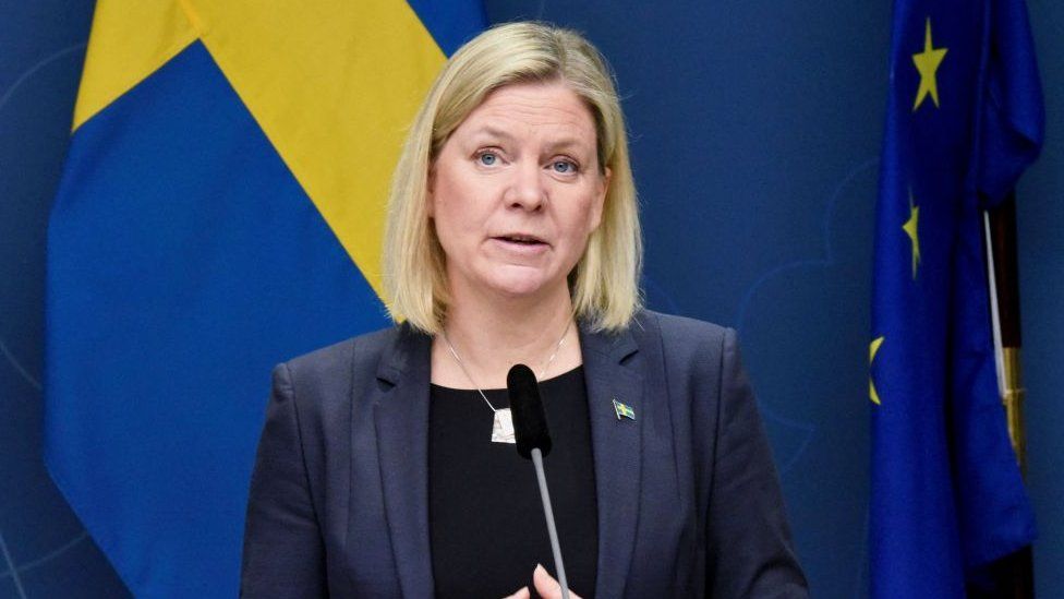Sweden's Prime Minister Magdalena Andersson speaks during a press conference in Stockholm,
