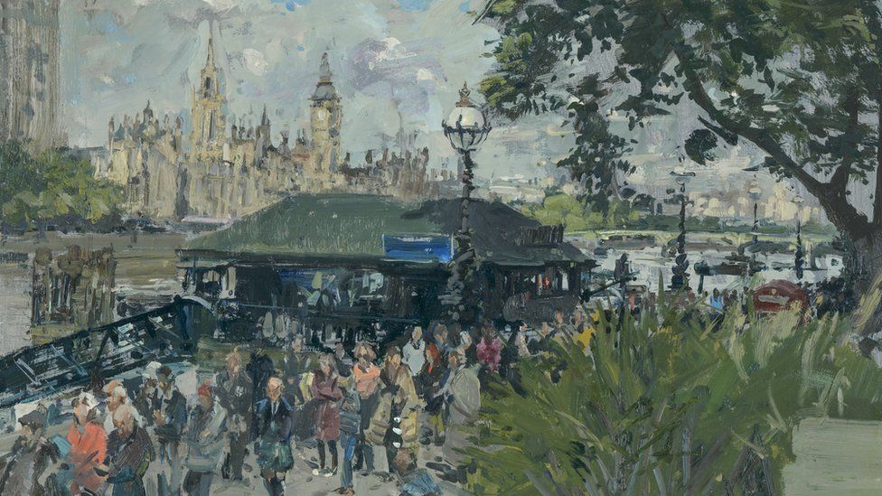 Peter Brown's painting of the queue outside Buckingham Palace