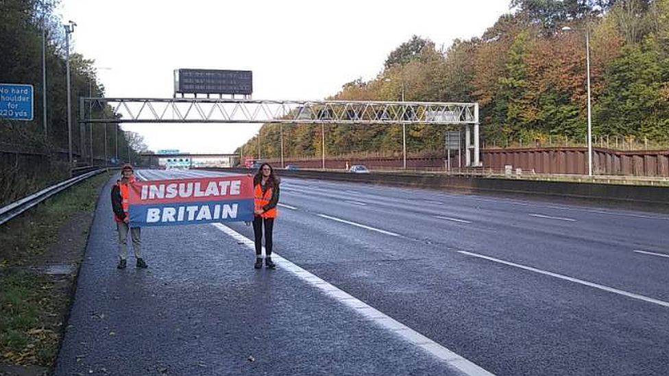 Protesters walked alongside traffic on the M25 in Hertfordshire.