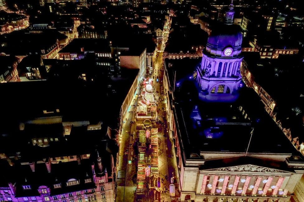 Winter Wonderland in Nottingham seen from the sky