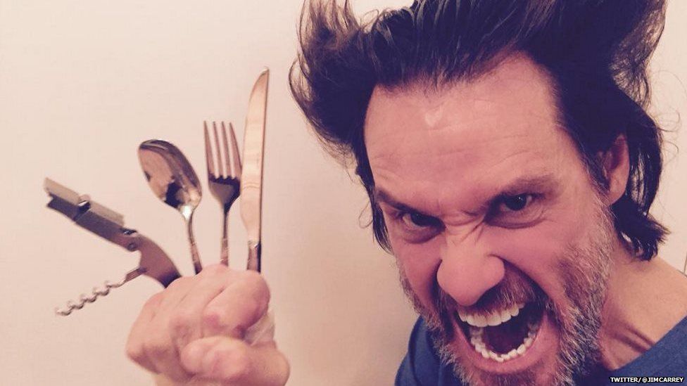 Jim Carrey does Wolverine using cutlery in response to Hugh Jackman - BBC  News