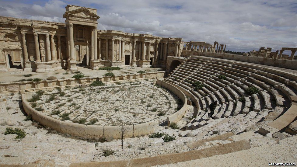 A picture taken on March 14, 2014 shows a partial view of the theatre at the ancient oasis city of Palmyra, 215 kilometres northeast of Damascus