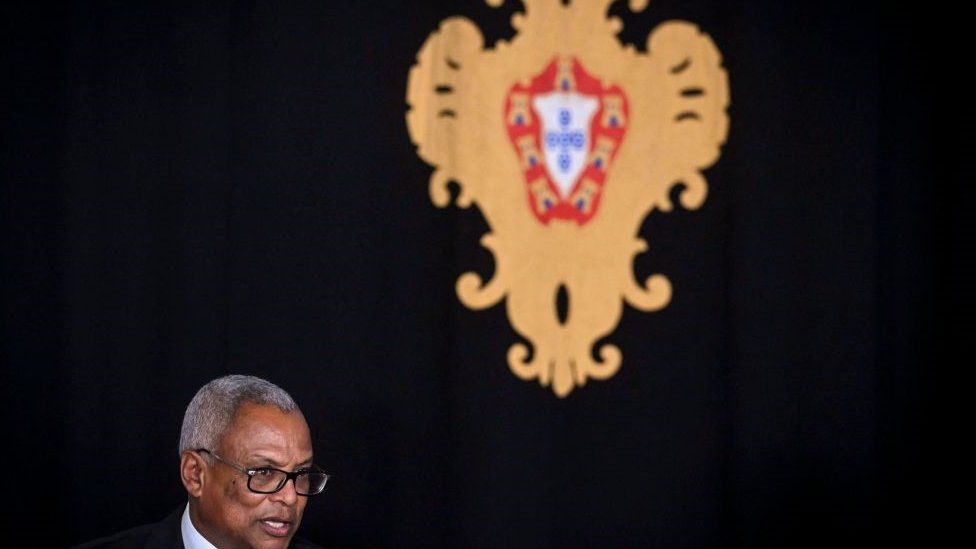 José Maria Neves, the president of Cape Verde stands in front of a black backdrop, in Lisbon, Portugal - Thursday 28 July 2022