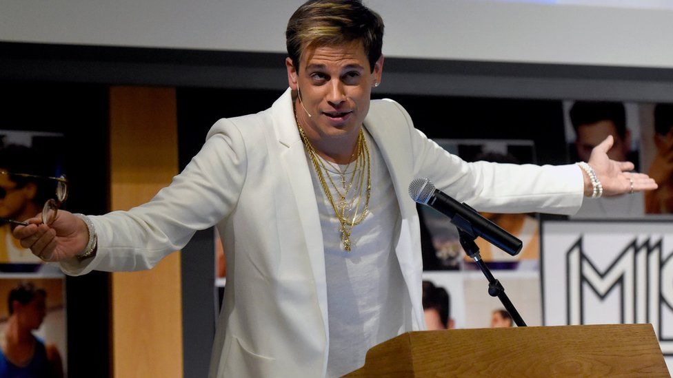 Writer Milo Yiannopoulos addresses students at the University of Colorado in Boulder, Colorado