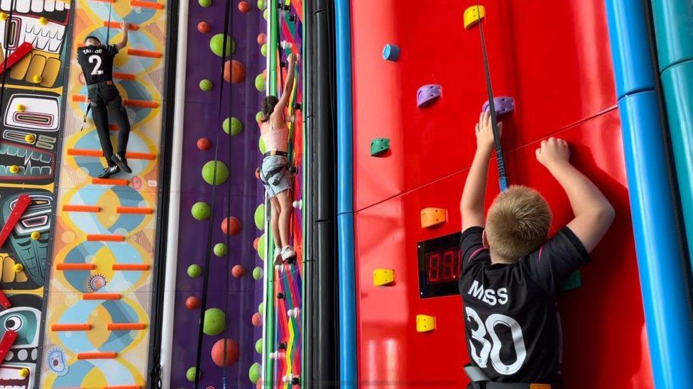 Children using the climbing walls at the Marina Centre in Great Yarmouth