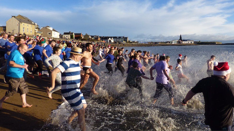 Boxing Day Dip swimmer at Newbiggin-by-the-Sea
